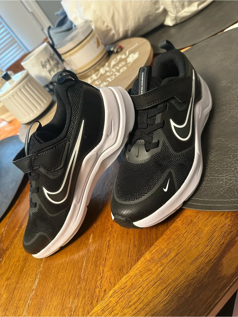Nike Kids Black and White Velcro Athletic Sneakers